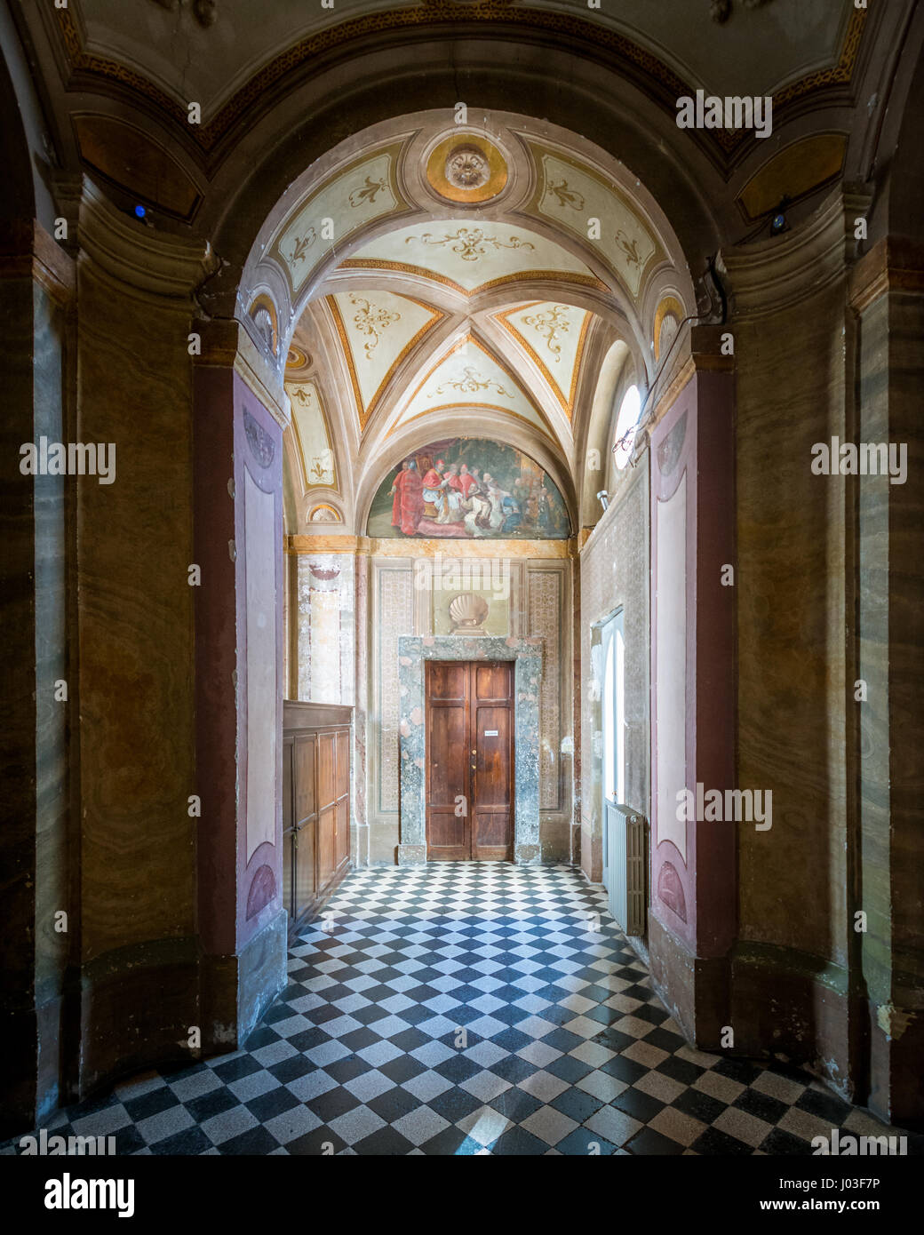 Vista interna di San Carlo alle Quattro Fontane la chiesa (Saint Charles, vicino al Quattro Fontane), Borromini di lavoro, Roma Foto Stock