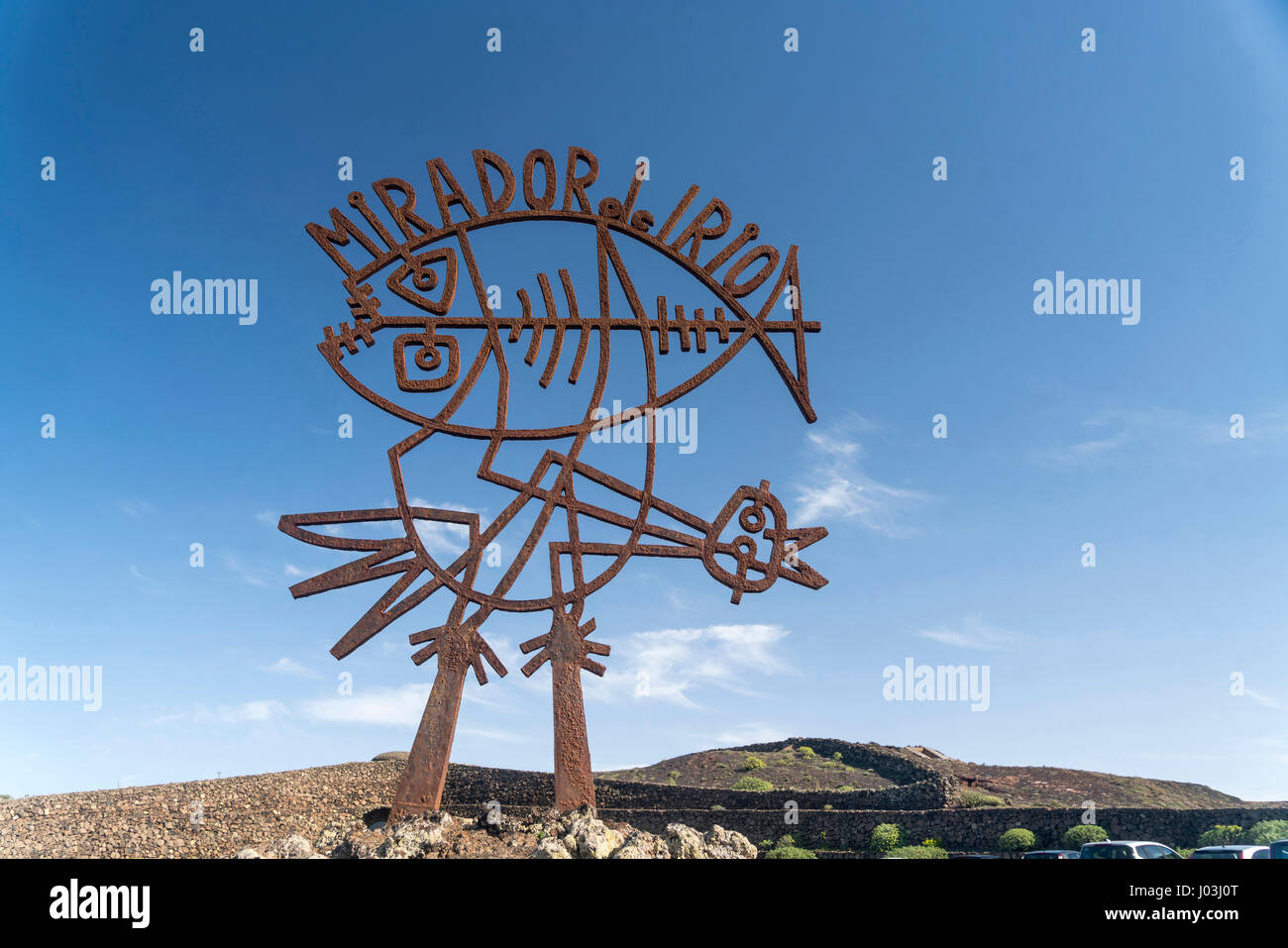 Segno Mirador Del Rio, scultura dall architetto Cesar Manrique, landmark, Lanzarote, Isole Canarie, Spagna Foto Stock