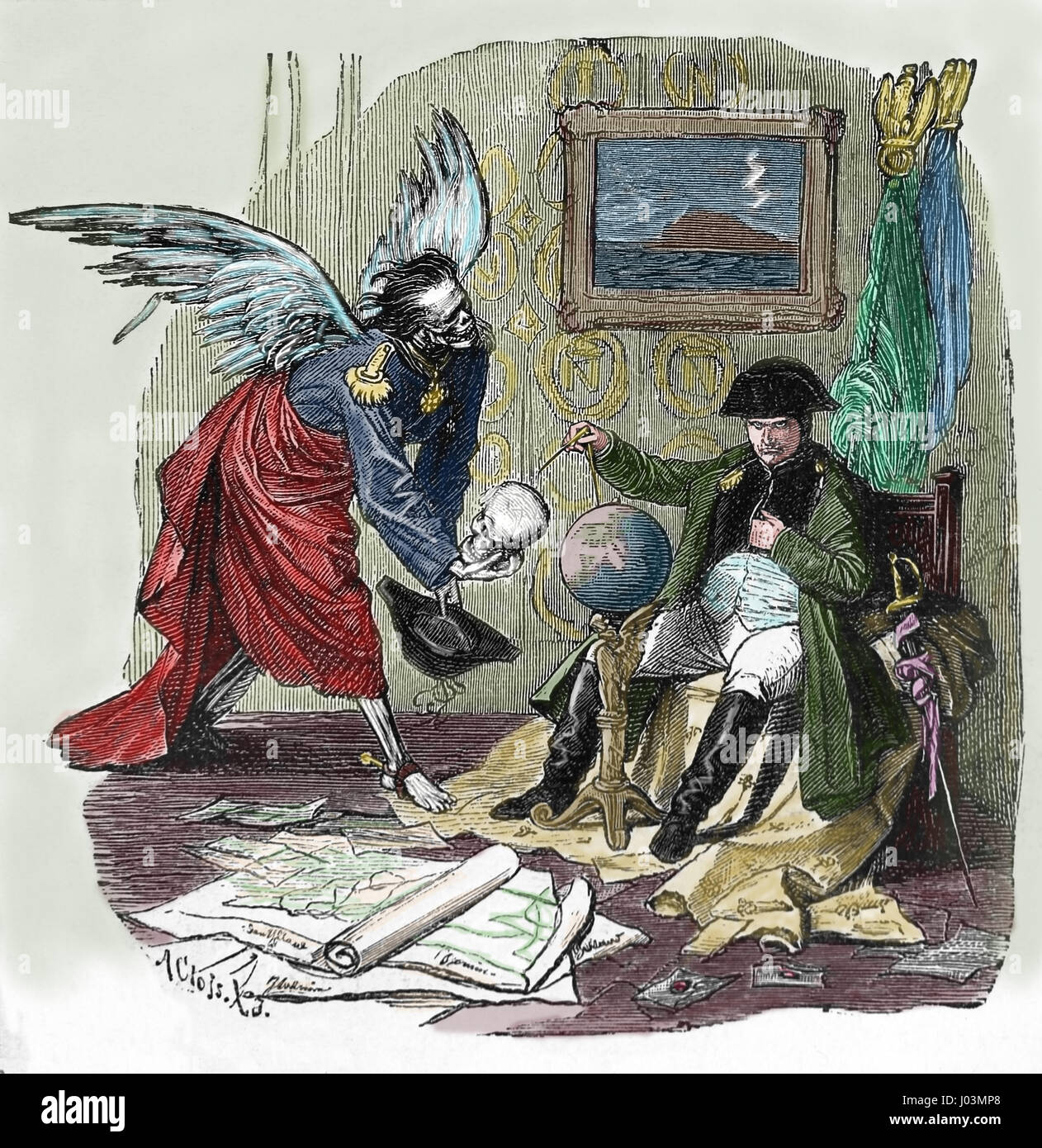 L'Imperatore Napoleone Bonaparte e morte, Kaulbach's Dance. Incisione, 1883. Colore. Foto Stock