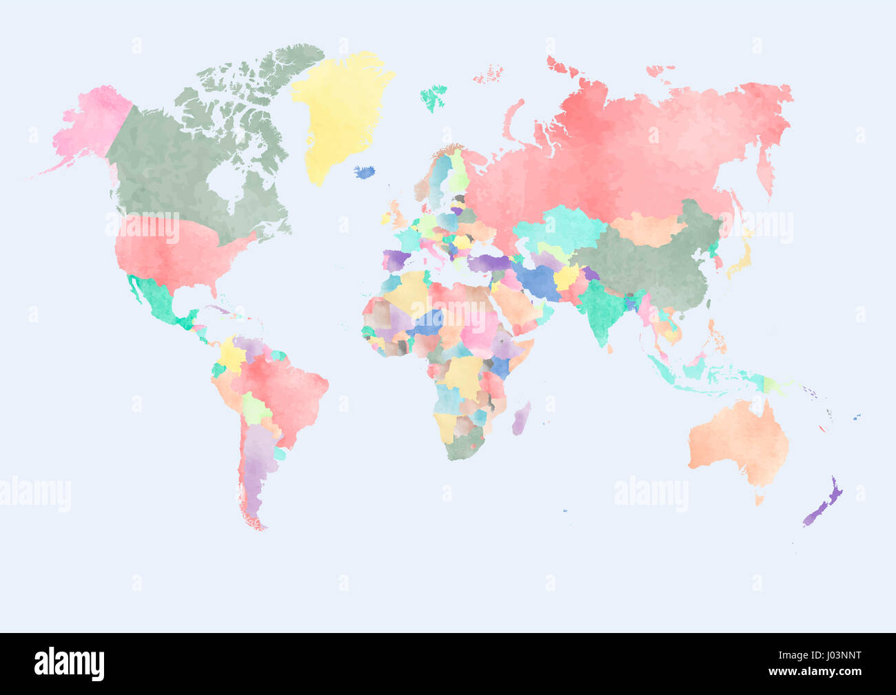 Mappa acquerello del mondo con i paesi Foto Stock