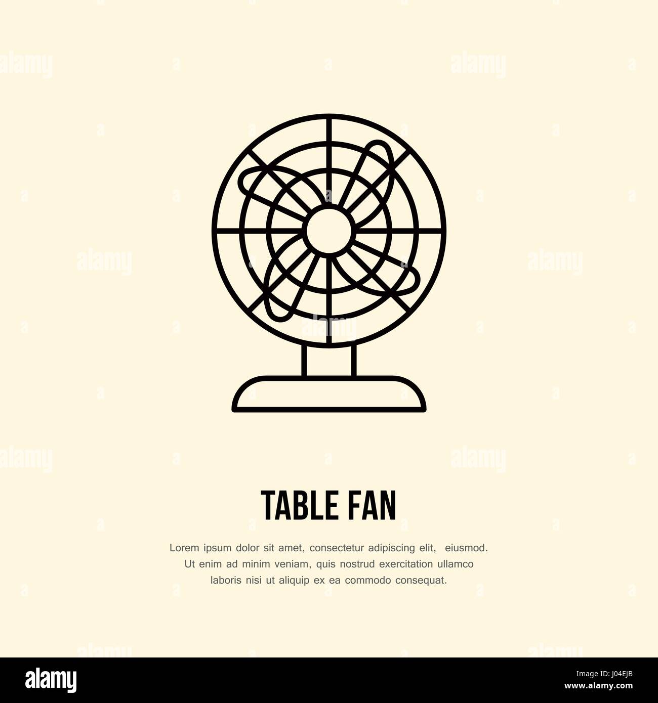 Domestico linea alimentazione logo. Segno piatto di fan table. Logotipo per elettrodomestici store, negozio di ventilazione Illustrazione Vettoriale