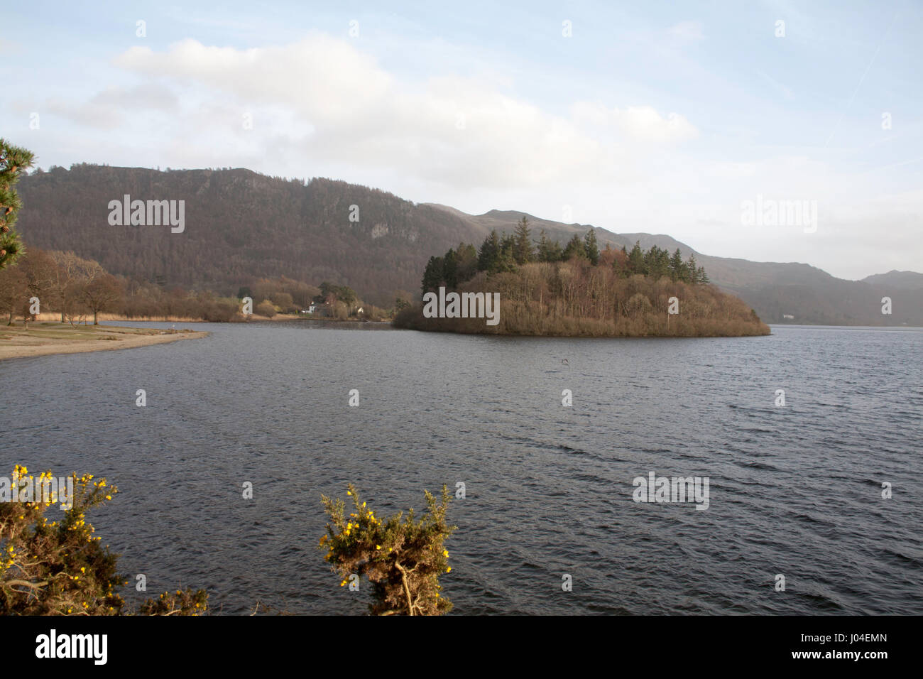 Lord's Island e Walla falesia visto dal frate rupe del Derwent Water Keswick Parco Nazionale del Distretto dei Laghi Cumbria Inghilterra England Foto Stock