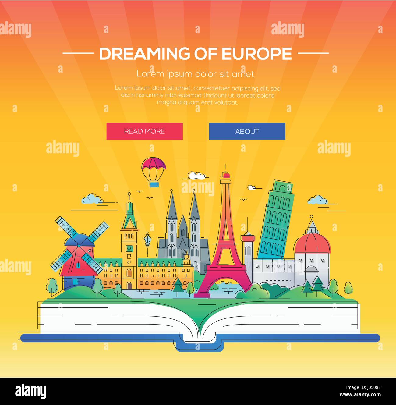 Sognando di Europa - linea del vettore illustrazione di viaggio Illustrazione Vettoriale