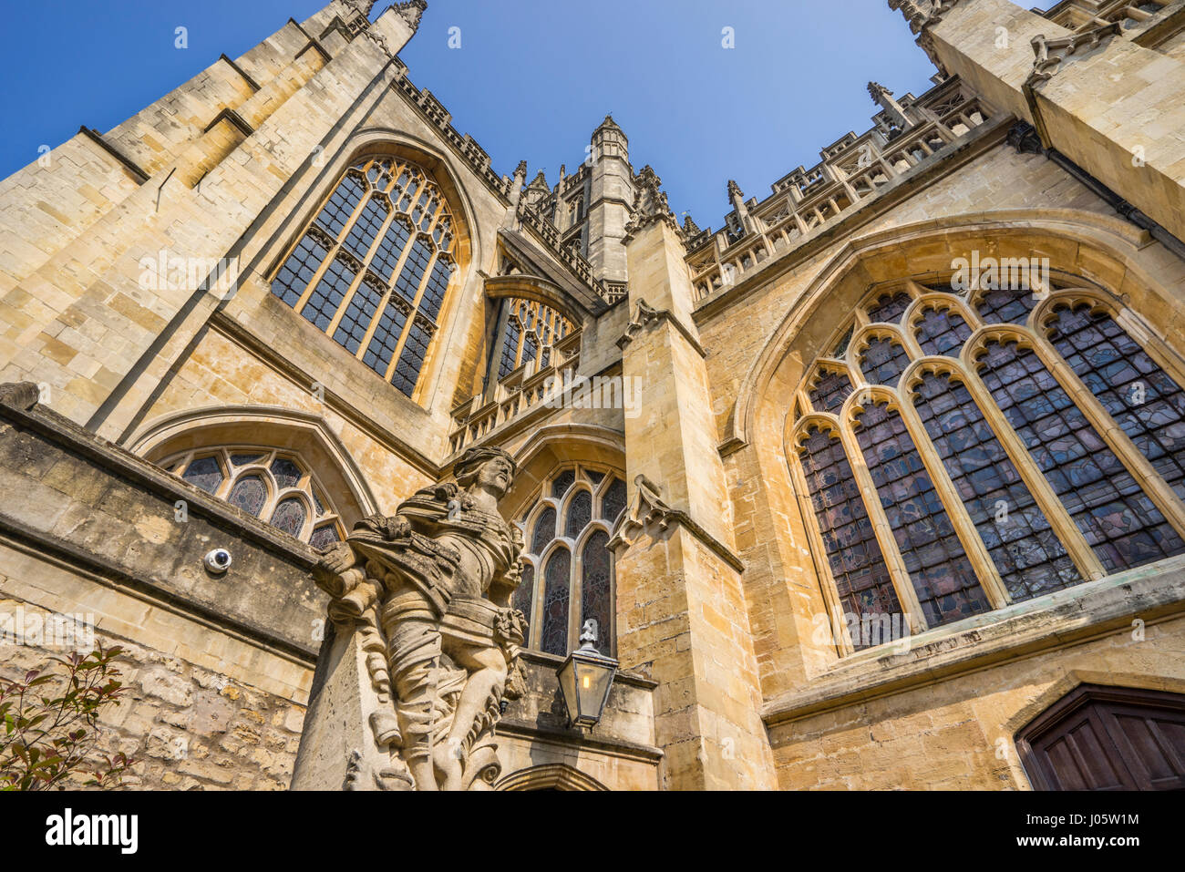 Vasca da bagno; Somerset; Sud Ovest Inghilterra; Regno Unito; Abbazia di Bath; Chiesa abbaziale di San Pietro e di San Paolo; gotico perpendicolare; l architettura Foto Stock
