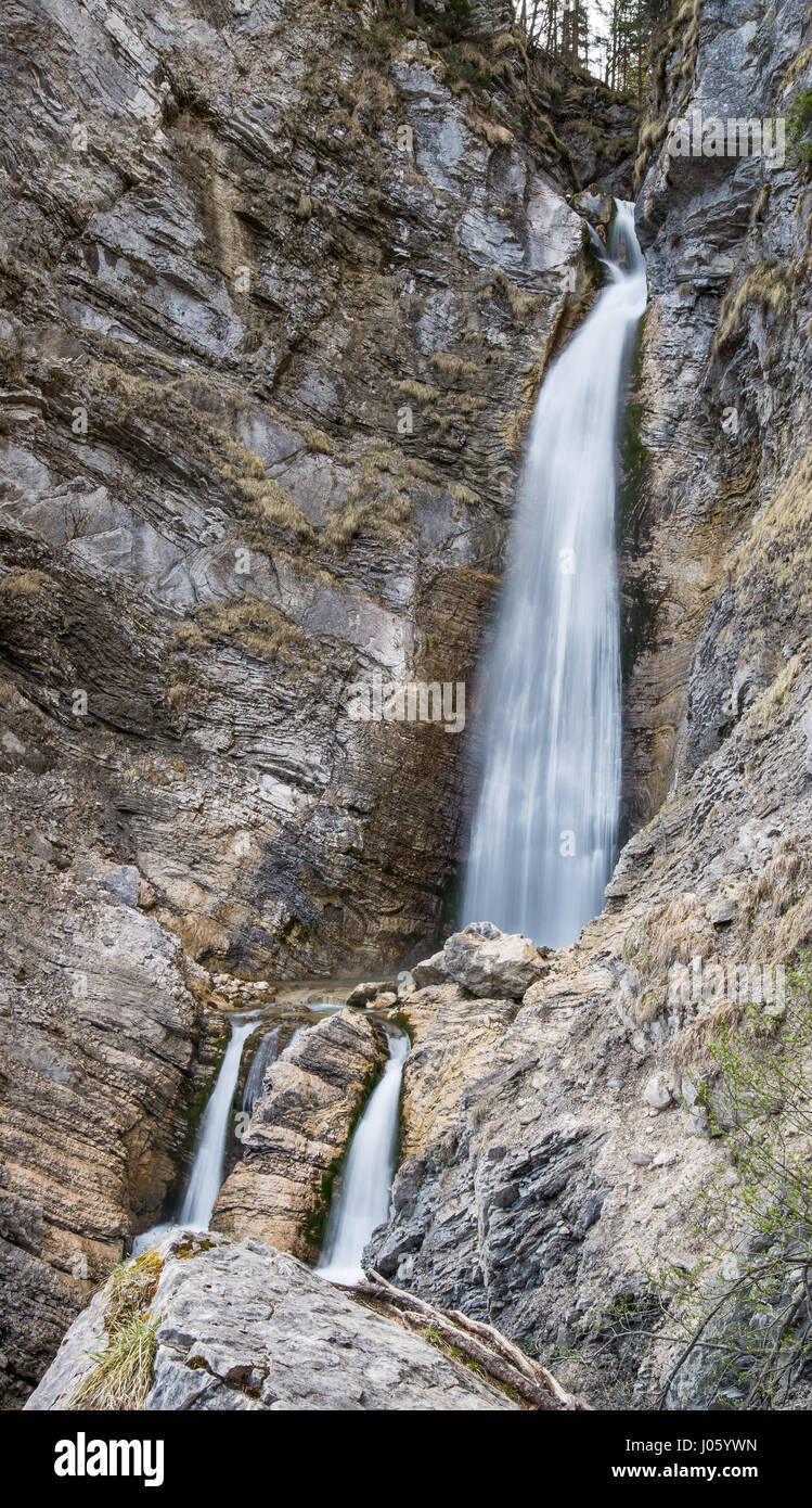 Scenic cascate di Martuljek nel parco nazionale del Triglav nelle Alpi Giulie, Slovenia Foto Stock