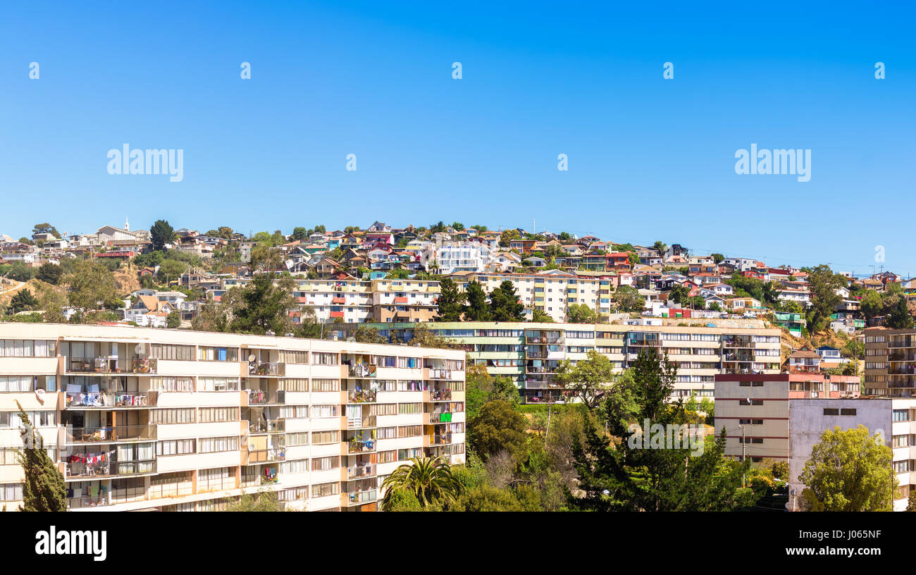 Vista panoramica della zona residenziale di Vina del Mar, Cile Foto Stock