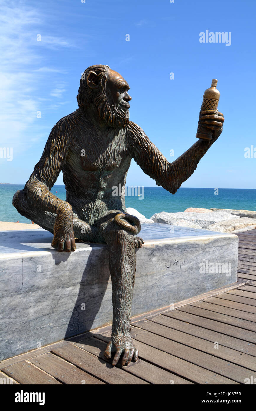 Monkey scultura in Badalona, Spagna Foto Stock