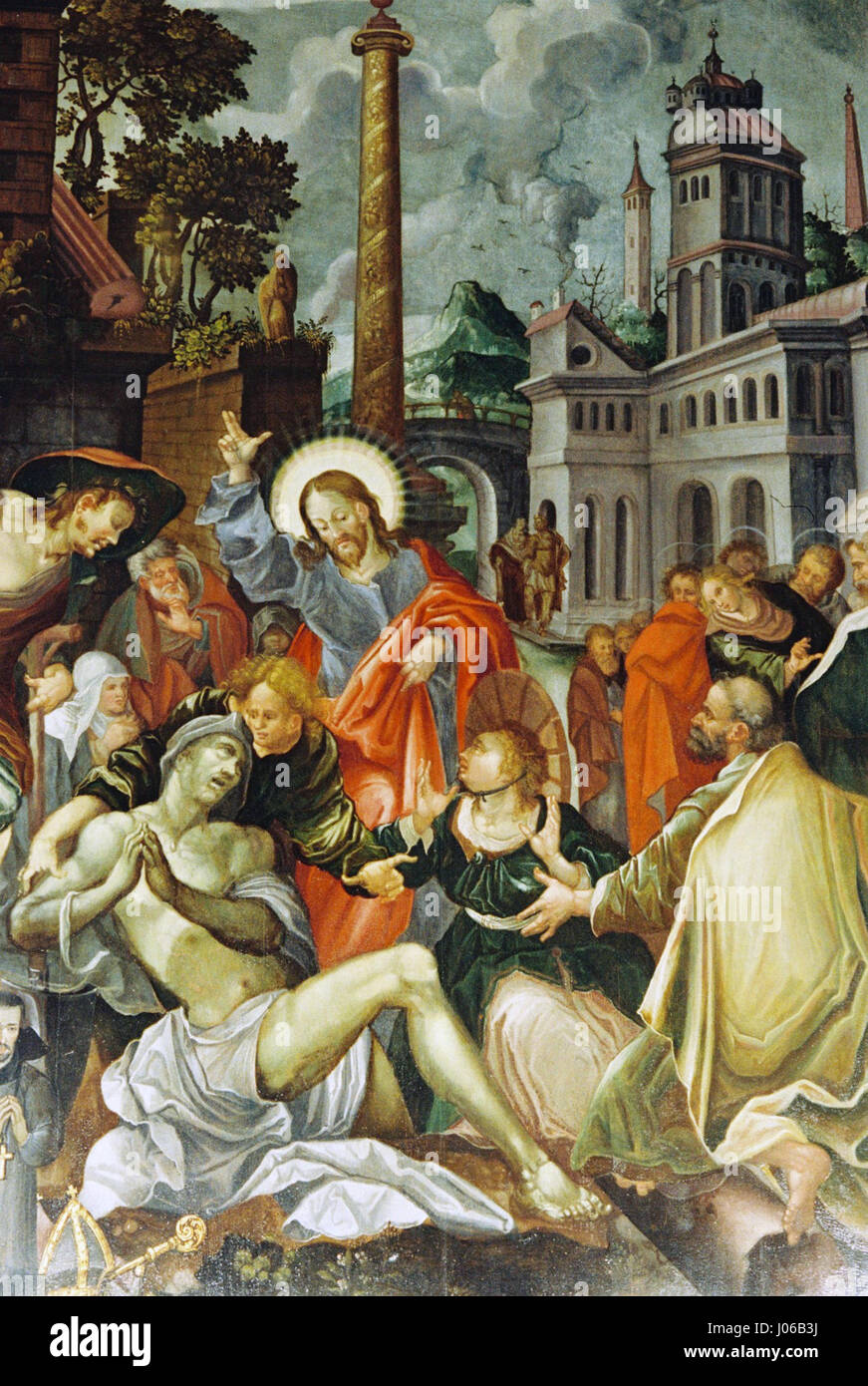 Il "Lazarus Mitte" di Hans Bör si riferisce probabilmente a una rappresentazione della storia biblica di Lazzaro, sottolineando il momento della risurrezione in un contesto europeo della metà del XIX secolo. Foto Stock
