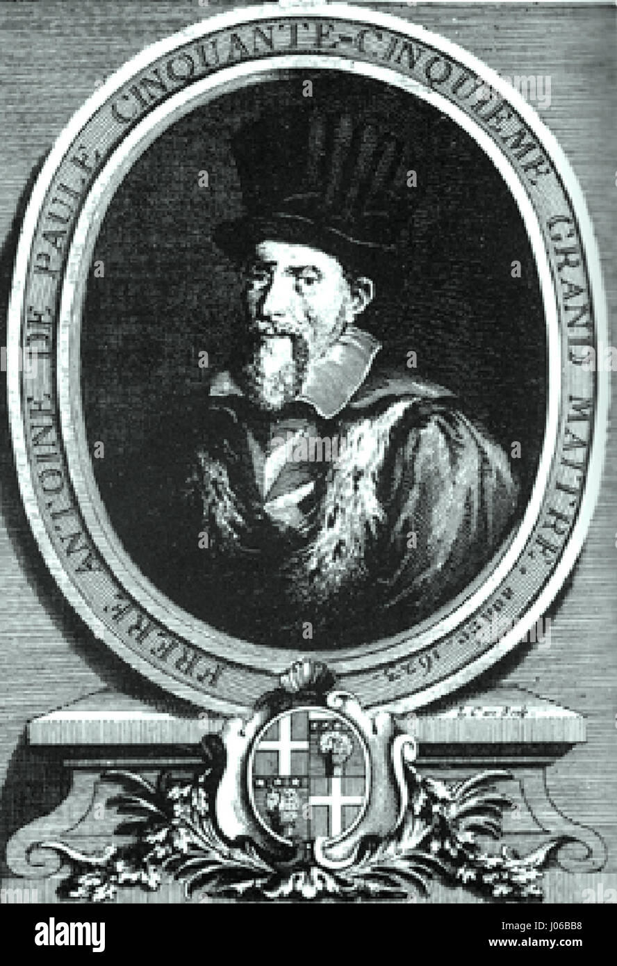 Antoine de Paule fu il 55° Gran Maestro dei Cavalieri Ospitalieri, in servizio dal 1623 al 1636. La sua leadership fu segnata da riforme amministrative e organizzazione militare. Il Gran Maestro giocò un ruolo chiave nella difesa di Malta contro le minacce esterne, in particolare da parte dell'Impero ottomano. Foto Stock