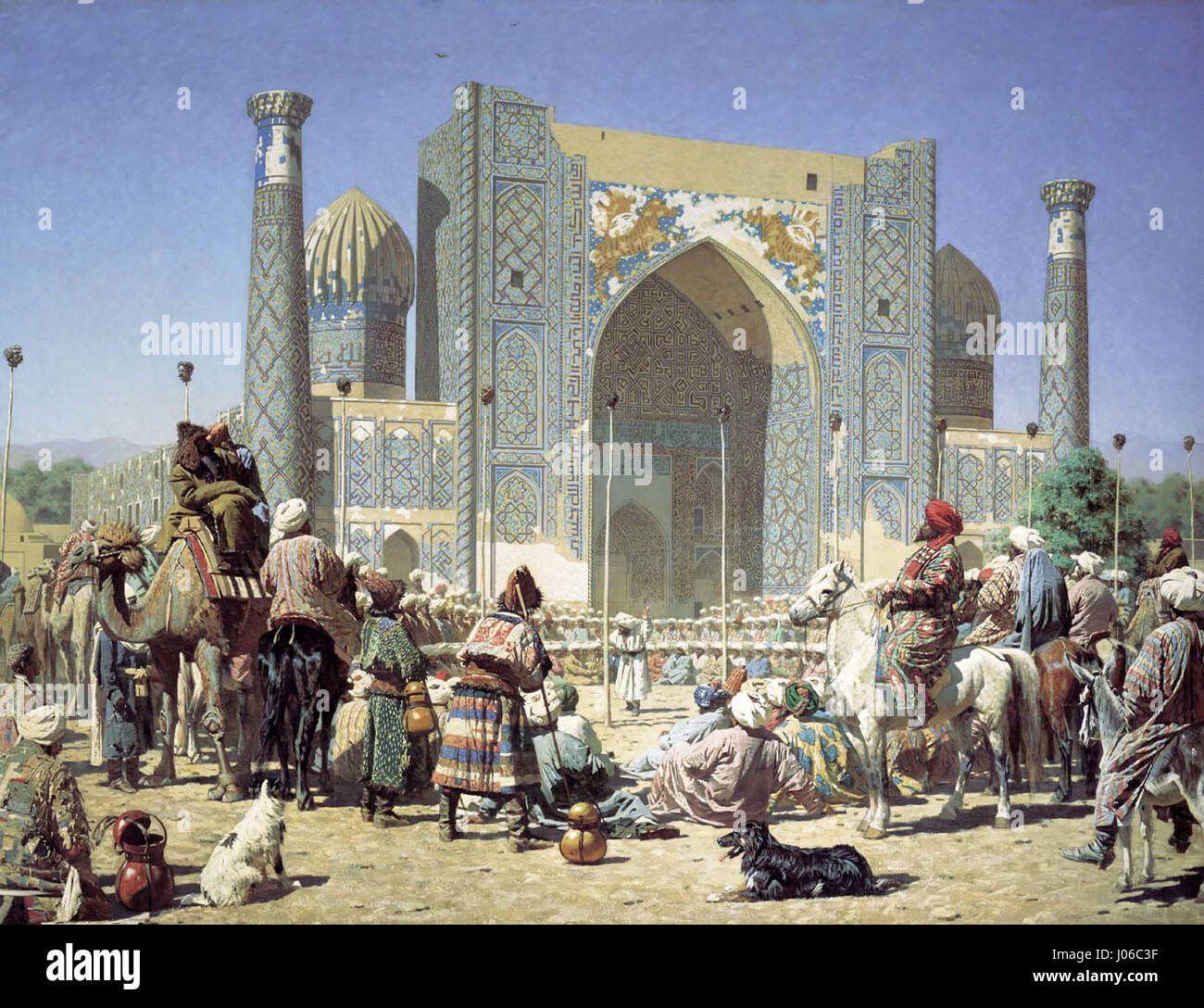 Timur (Tamerlano), un conquistatore dell'Asia centrale del XIV secolo, fondò l'Impero timuride. Conosciuto per le sue conquiste militari, l'impero di Timur si estendeva attraverso l'Iran moderno, l'Afghanistan e l'Asia centrale, con Samarcanda come centro culturale e politico. Foto Stock