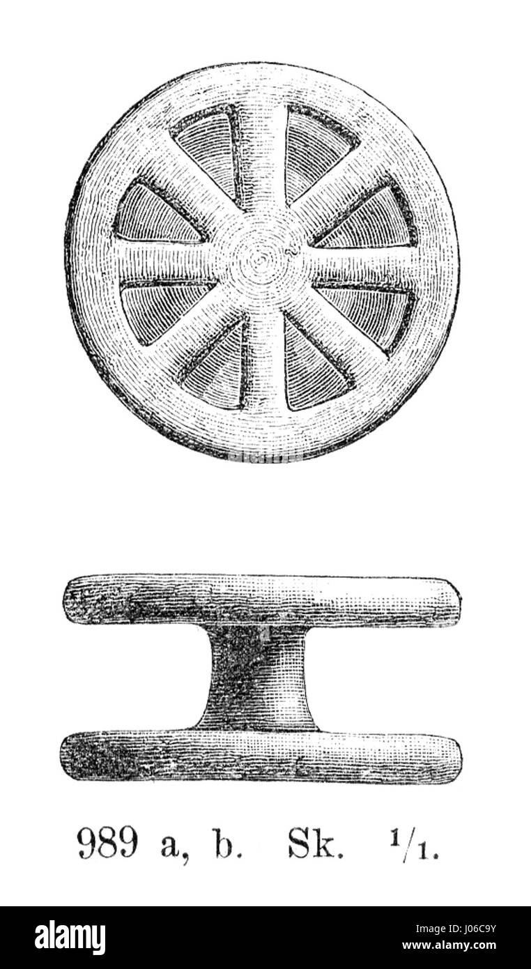 Il doppio bottone di bronzo trovato nella parrocchia di Hammarlöv, distretto di Skyttå, Skåne, fa parte di una significativa scoperta archeologica. Risalente al primo periodo medievale, fornisce informazioni sulla cultura materiale della Scandinavia nel i millennio d.C. Foto Stock