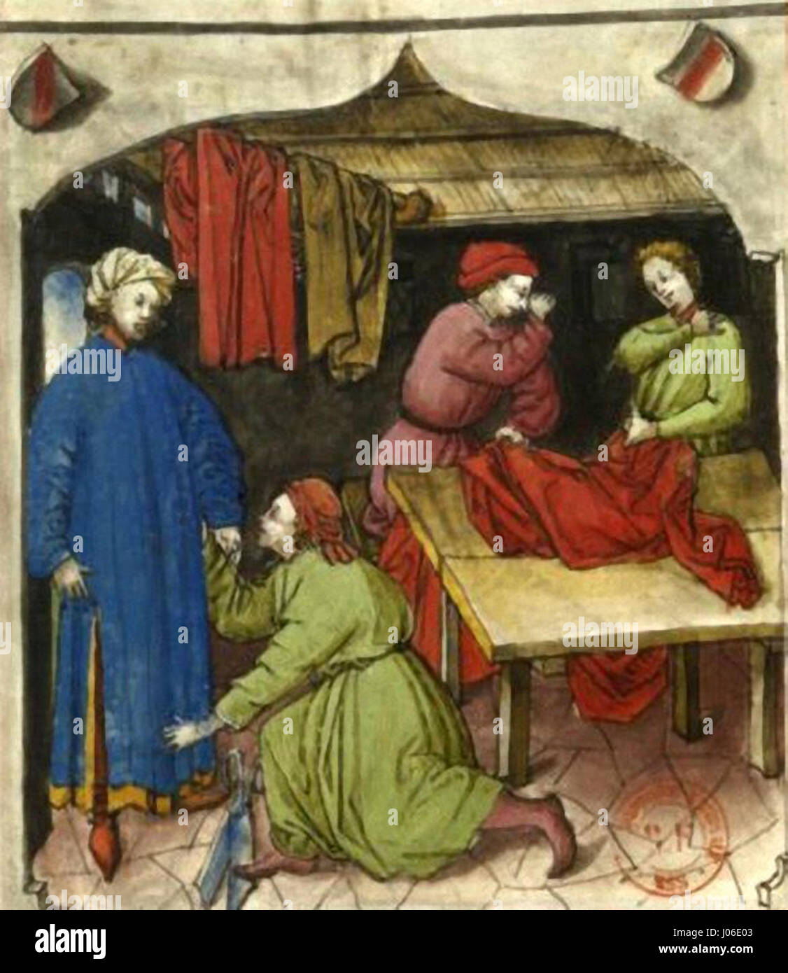 Marchand de vêtements de laine interpreta un mercante di lana sul mercato. L'opera evidenzia il commercio, il commercio e il significato sociale di tali figure nella società del XIX secolo. Foto Stock