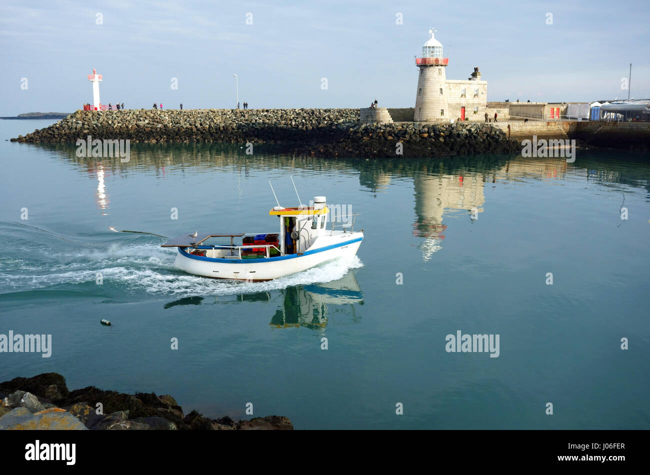 Howth Faro del porto e della penisola di Howth, County Dublin, Irlanda Foto Stock