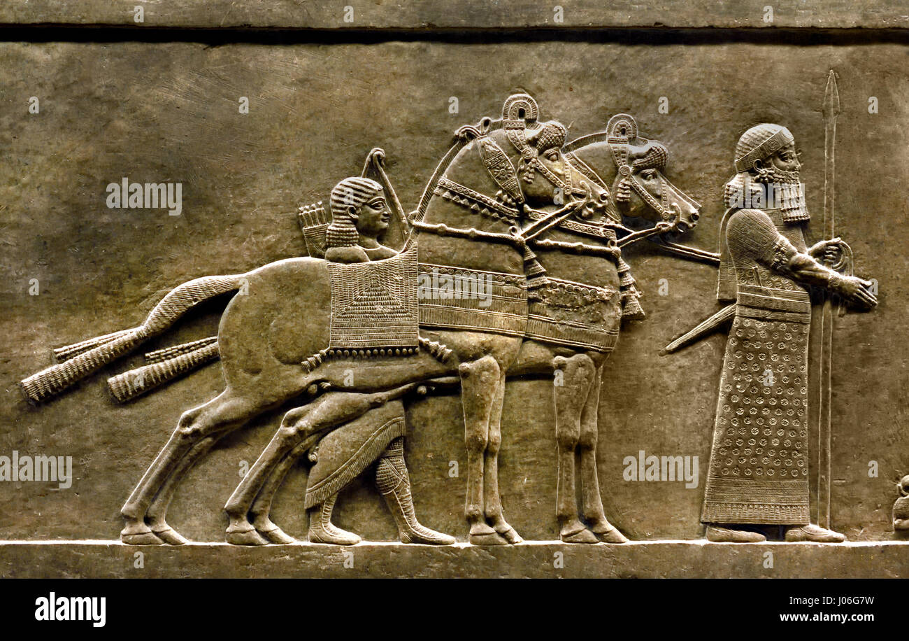Il Royal Lion Hunt del re Ashurbanipal dal Palazzo Nord di Ninive Mesopotamia Iraq Assiria ( Assurbanipal o Ashshurbanipal, figlio di Esarhaddon e l'ultimo forte re dell'Impero Neo-Assyrian (934-609 BC ) dettaglio Foto Stock