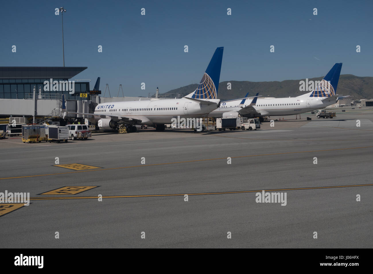 United Airlines aerei all'aeroporto di San Francisco Foto Stock