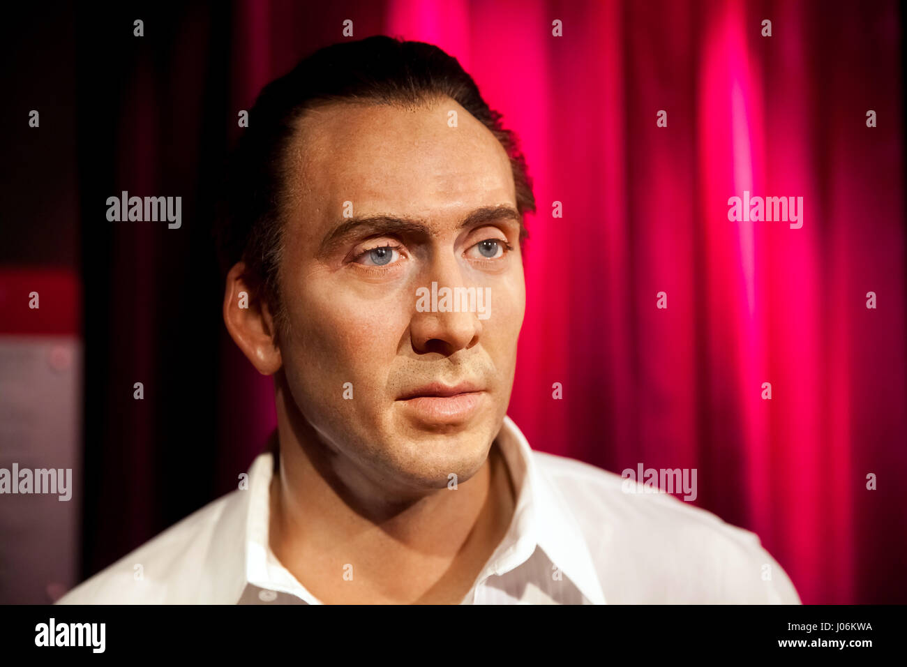 Cera figura di Nicolas Cage nel museo delle cere di Madame Tussauds di Amsterdam, Paesi Bassi Foto Stock