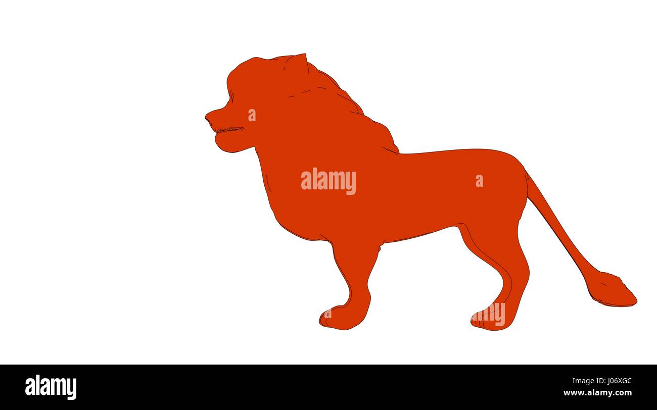 Delineate lion isolato su bianco il rendering 3D Foto Stock
