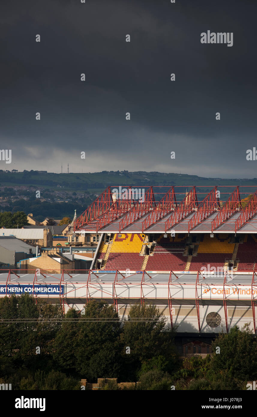 Valley Parade, Bradford City AFC Football Ground e Stadium, Bradford, West Yorkshire, Inghilterra, Regno Unito Foto Stock