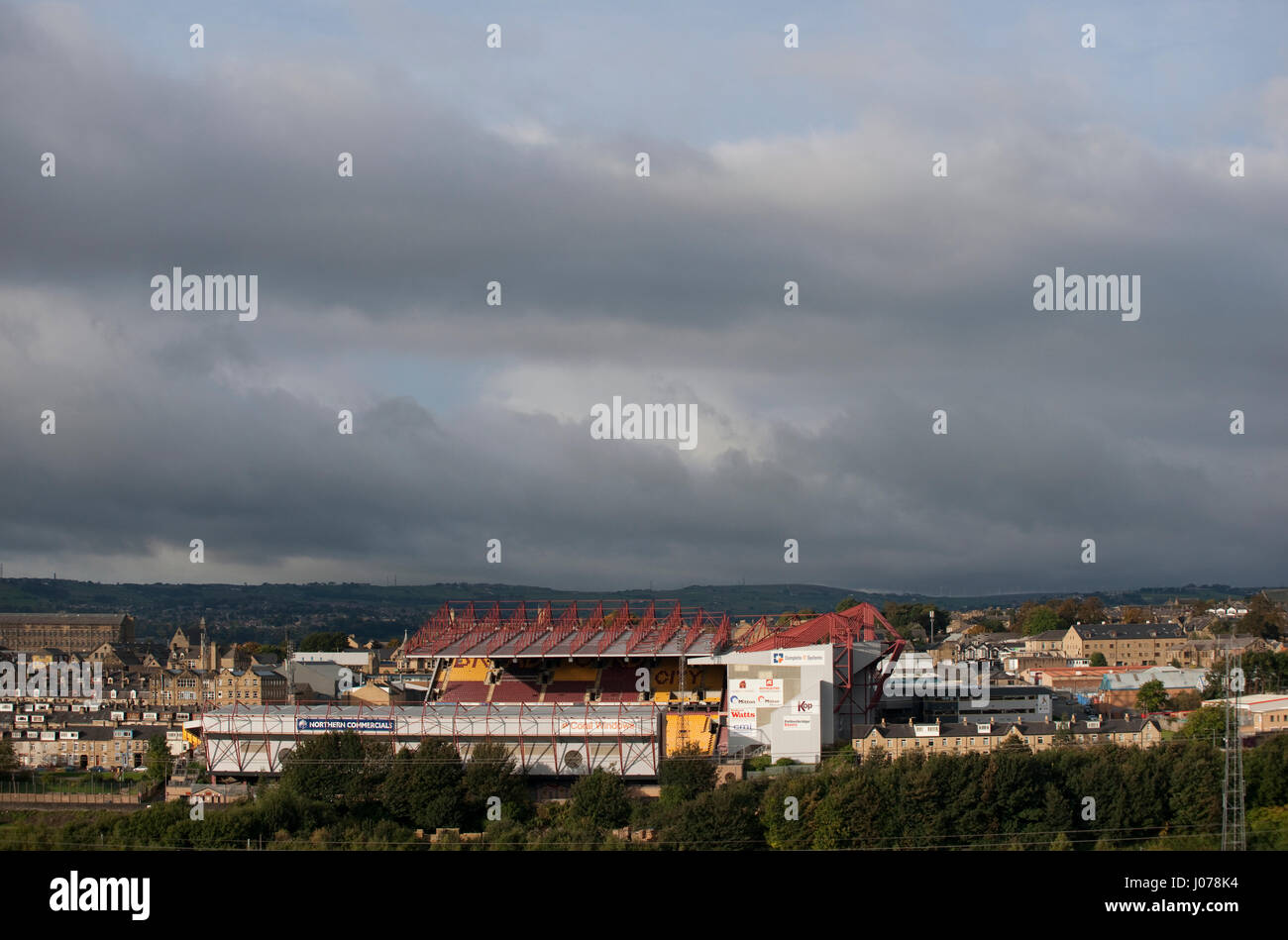 Valley Parade, Bradford City AFC Football Ground e Stadium, Bradford, West Yorkshire, Inghilterra, Regno Unito Foto Stock