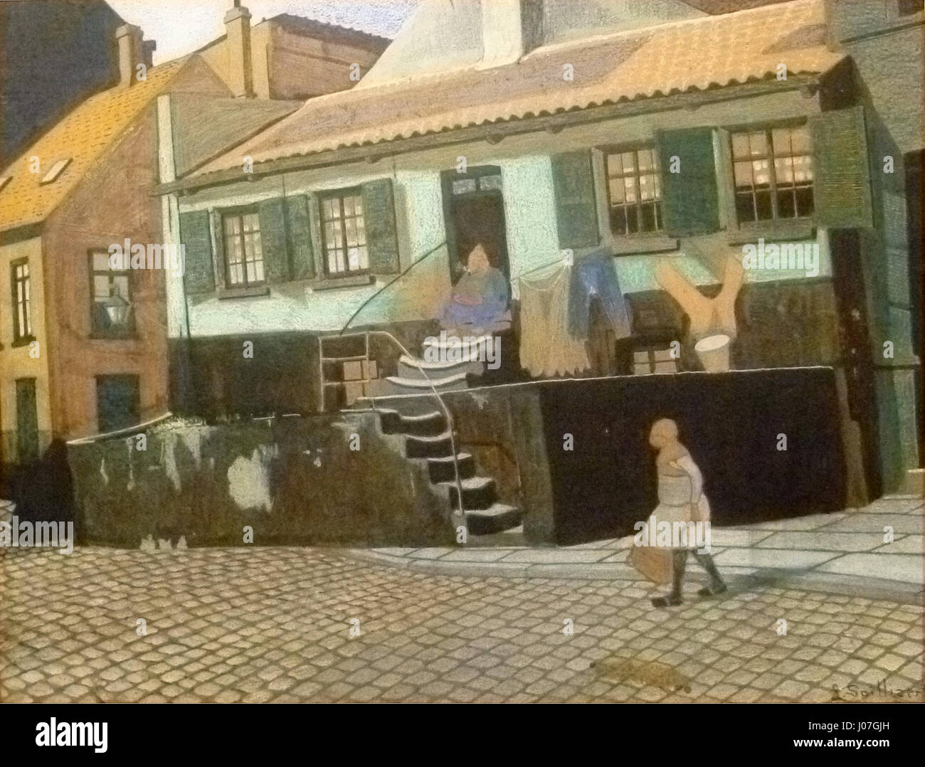 Il dipinto del 1913 di Léon Spilliaert "Huis De Preekstoel" raffigura una casa tranquilla e solitaria a Ostenda, in Belgio. L'uso caratteristico di luce e ombra di Spilliaert migliora l'isolamento e l'introspezione intrinseca nella scena. Foto Stock Il dipinto del 1913 di Léon Spilliaert "Huis De Preekstoel" raffigura una casa tranquilla e solitaria a Ostenda, in Belgio. L'uso caratteristico di luce e ombra di Spilliaert migliora l'isolamento e l'introspezione intrinseca nella scena. Foto Stock