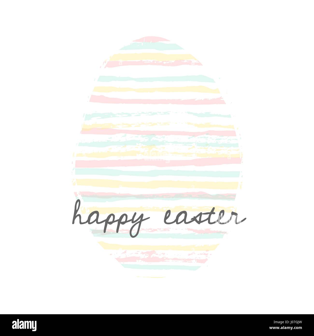 Uovo di Pasqua modello di biglietto d'auguri disegnato a mano strisce colorate e testo felice Pasqua. Illustrazione Vettoriale