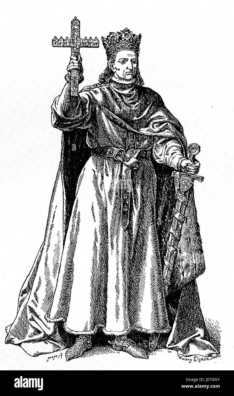 Il ritratto di Władysław Jagiello di Walery Eljasz-Radzikowski presenta il re polacco in modo dignitoso, catturando sia la sua regalità che l'importanza storica nella storia polacca. Il dipinto è un esempio significativo di ritrattistica polacca del XIX secolo. Foto Stock