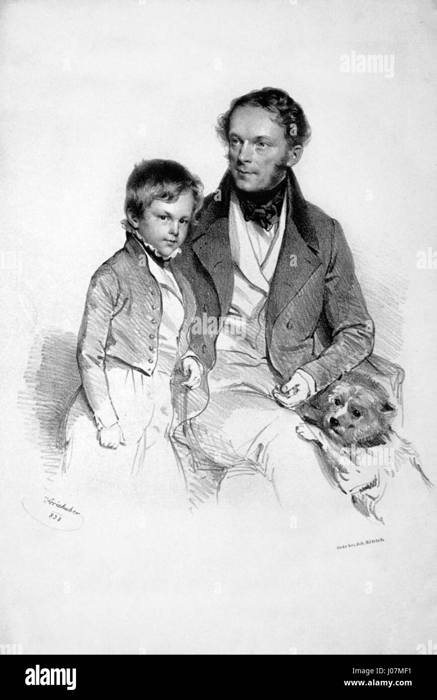 Heinrich Eduard Schönburg-Hartenstein mit Sohn Litho Foto Stock