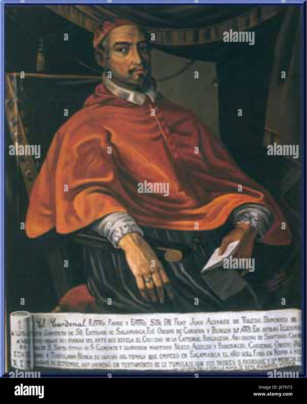 Questo ritratto di Juan Álvarez y Alva de Toledo lo raffigura nei suoi ruoli di frate domenicano e cardinale. L'opera mette in evidenza il suo abbigliamento clericale e la sua postura dignitosa, enfatizzando la sua statura religiosa e sociale. Foto Stock