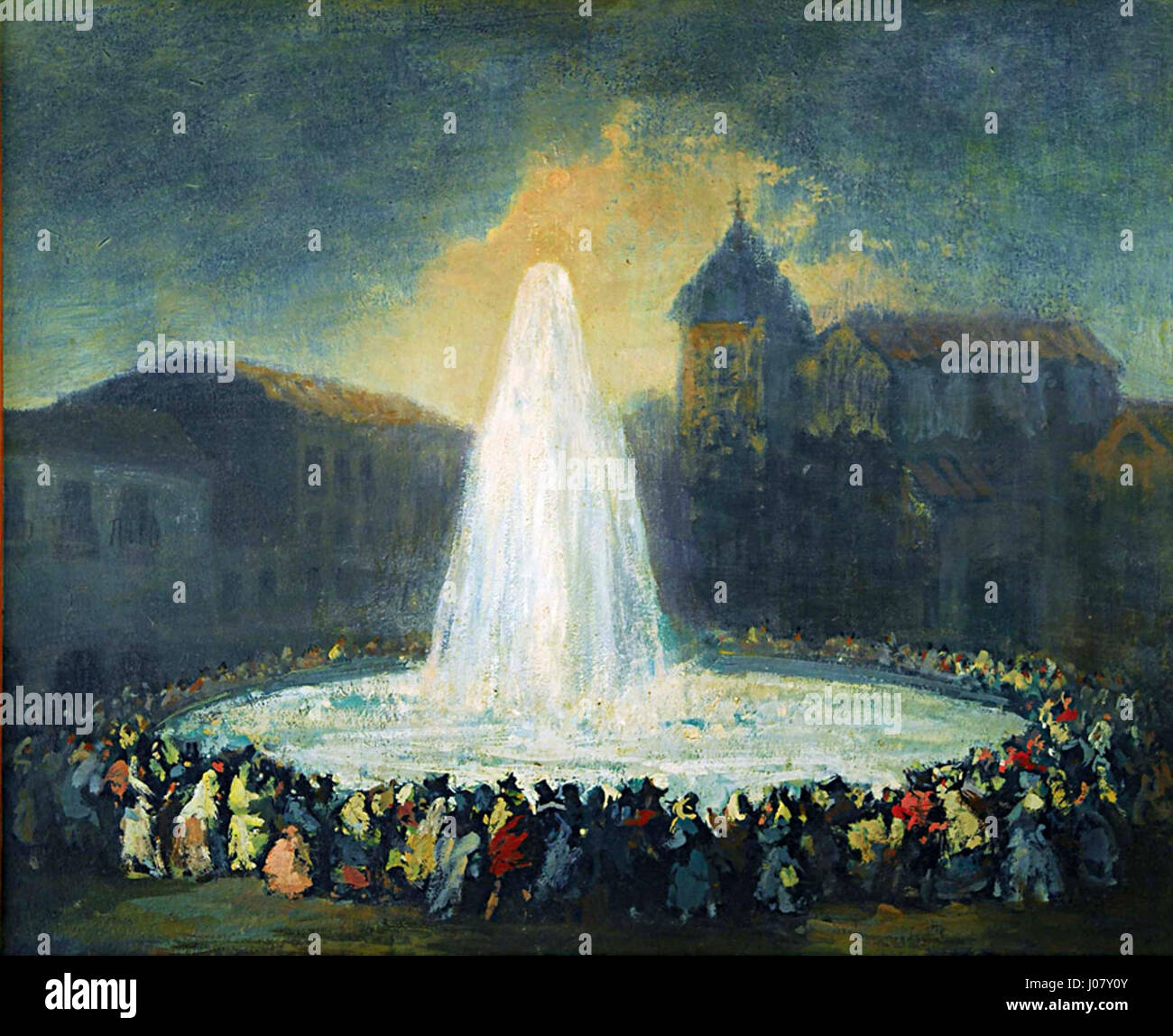 L'opera d'arte intitolata "trasferimento delle acque dal fiume Lozoya" raffigura un evento storico, che cattura il momento in cui l'acqua è stata trasferita dal fiume Lozoya a un altro luogo. Il pezzo riflette il significato di questo progetto di gestione delle acque nella regione. Foto Stock