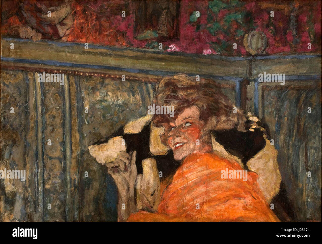 Il dipinto di Édouard Vuillard "Yvonne Printemps et Sacha Guitry" cattura la famosa coppia teatrale francese in un ritratto intimo ed espressivo. L'opera riflette la maestria della ritrattistica di Vuillard, mettendo in risalto le personalità e il fascino romantico del palcoscenico francese. Foto Stock