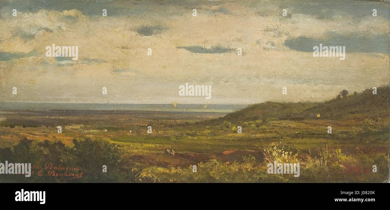 Paisatge (Llanura) è un dipinto di paesaggio dell'artista spagnolo Benavent i Rocamora, raffigurante una pianura rurale piatta. Il pezzo mette in mostra l'attenzione dell'artista verso i paesaggi naturali e la semplicità della campagna. Foto Stock