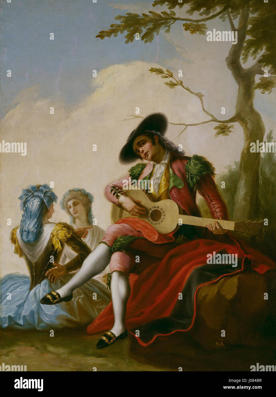 "El majo de la guitarra" di Ramón Bayeu y Subías ritrae un uomo spagnolo con una chitarra, che riflette la pittura di genere spagnolo del XVIII secolo e la cultura del tempo. Foto Stock