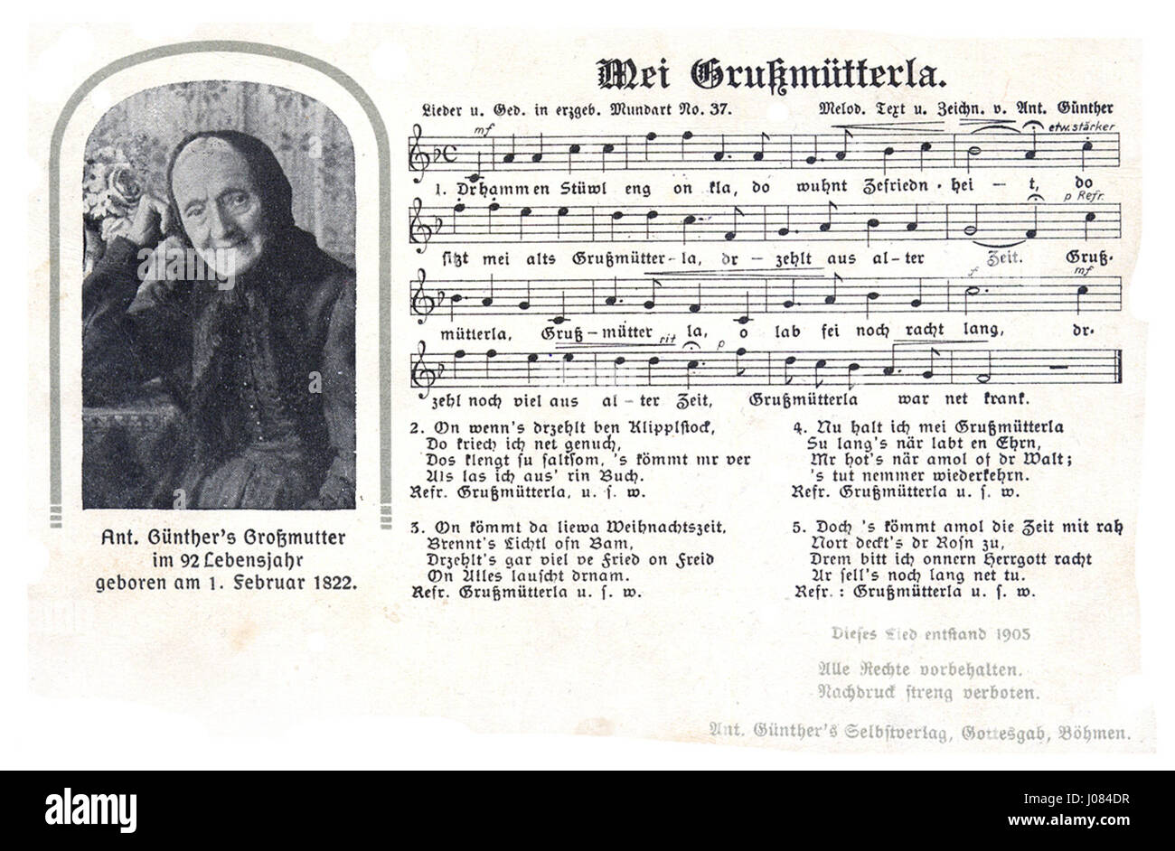 Questo titolo fa probabilmente riferimento a un'opera d'arte intitolata "37 - Mei Grugmütterla" del 1914, che potrebbe coinvolgere temi di ritratti familiari o generazionali, concentrandosi in particolare sui membri anziani della famiglia e sulle loro esperienze durante quel periodo. Foto Stock