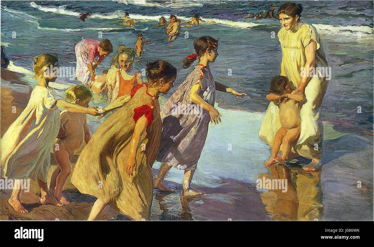 Il «Verano» (estate) di Joaquín Sorolla del 1904 cattura i colori vivaci e le spiagge soleggiate della Spagna. Sorolla è celebrato per la sua abilità di dipingere gli effetti della luce e del colore, spesso concentrandosi sulle scene costiere e all'aperto. Foto Stock