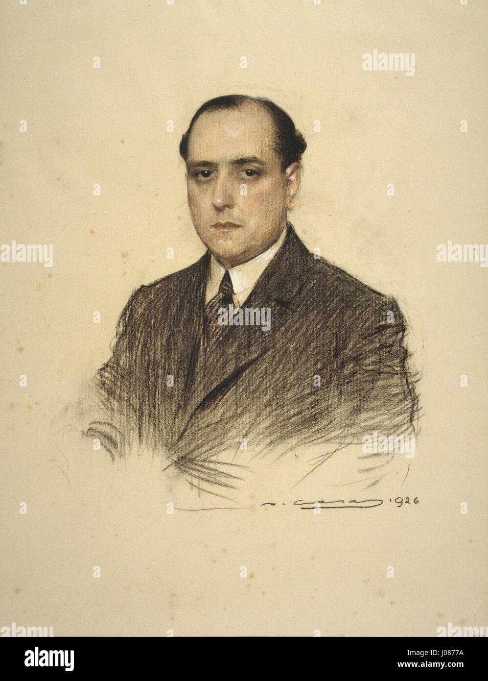 Questa opera d'arte di Ramon Casas, intitolata "Rossend Partagès", è ospitata nel Museo Nazionale d'Arte della Catalogna (MNAC). Casas era una figura di spicco nell'arte moderna catalana e le sue opere catturano l'essenza della vita contemporanea a Barcellona tra la fine del XIX e l'inizio del XX secolo. Foto Stock