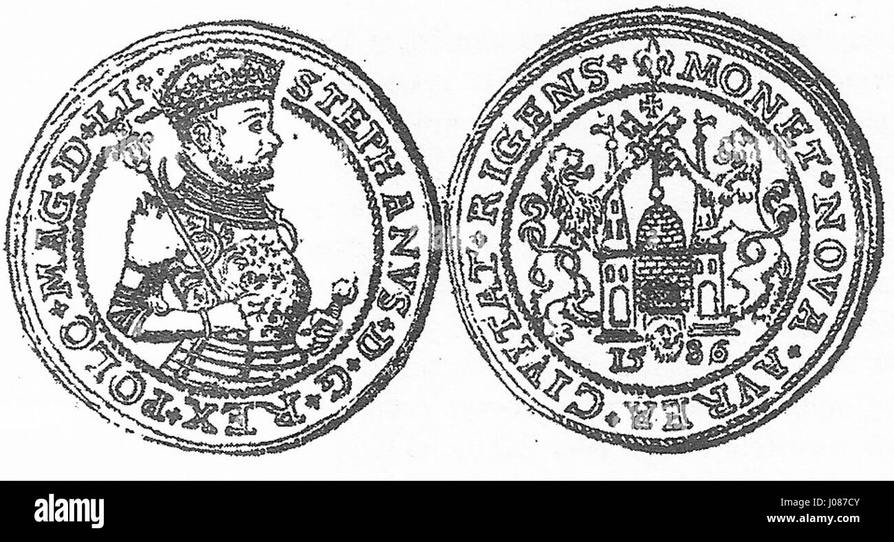 "Monety polskie Rygi Portugal" presenta monete polacche e portoghesi. Il dipinto o l'opera mette in evidenza lo scambio storico e culturale tra Polonia e Portogallo, concentrandosi sul simbolismo e l'arte delle monete durante il periodo. Foto Stock