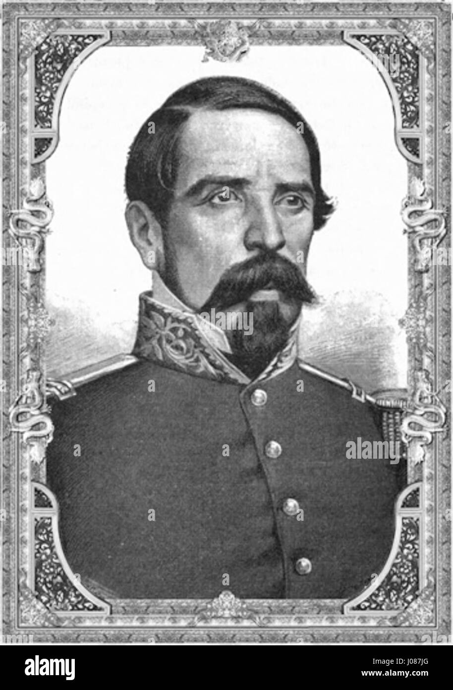 Questa opera raffigura Manuel María Lombardini de la Torre, che cattura le sue caratteristiche e personalità in uno stile classico. Lombardini de la Torre è noto per i suoi contributi all'arte durante la sua epoca. Foto Stock