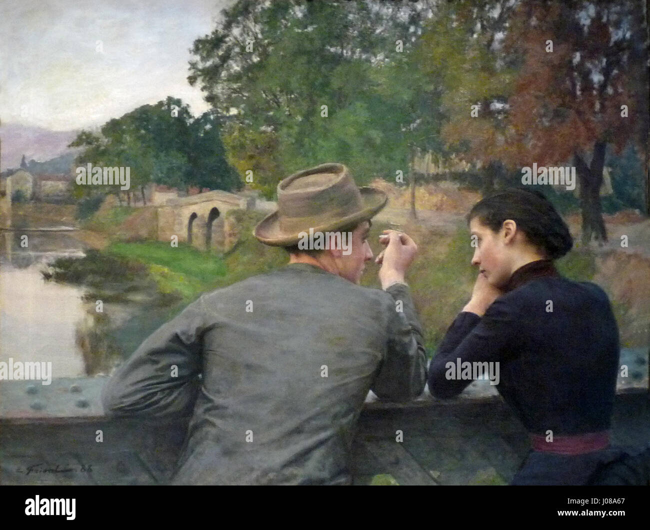 "Les Amoureux" è un dipinto dell'artista francese Émile Friant, ospitato nel Musée des beaux-Arts de Nancy, che raffigura una coppia in un abbraccio intimo, che mostra lo stile romantico dell'artista. Foto Stock