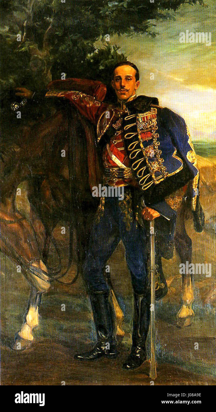 Alfonso XIII con uniforme de húsar de Pavía (José Mongrell Torrent) Foto Stock
