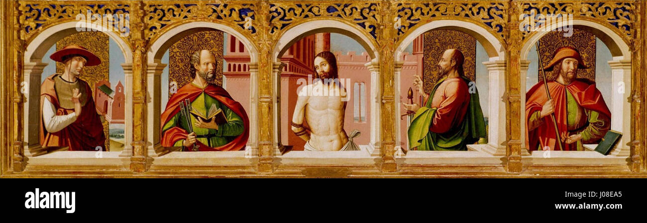 "Cristo alla colonna con quattro Santi", la scuola di pittura di Castiglia (eventualmente Juan de Borgoña), c. 1500-1510, El Paso Museum of Art Foto Stock