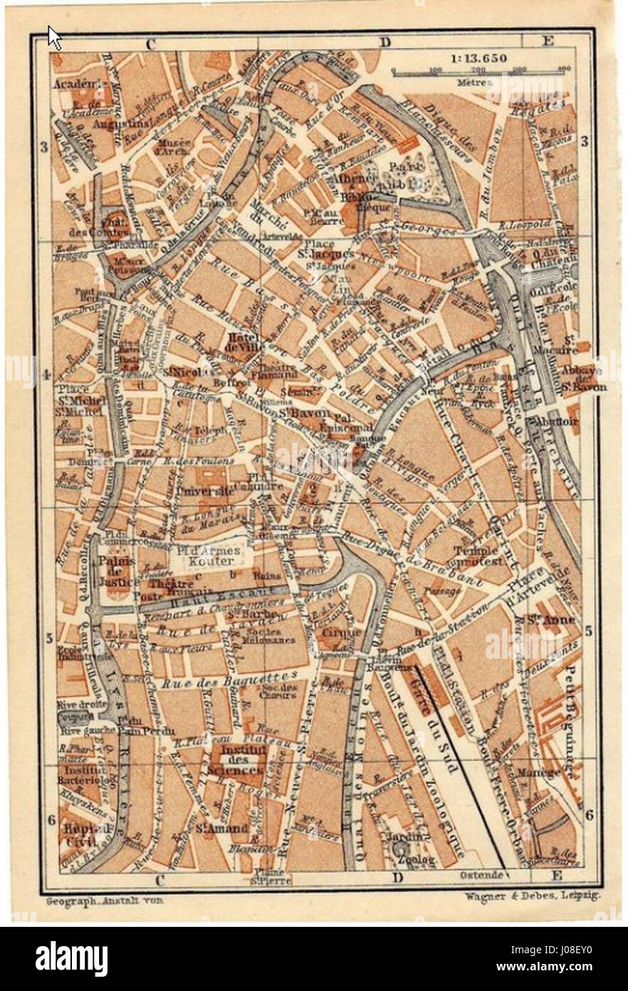 Mappa antiche carte plattegrond piano centrum Gand Gent België 1914 Foto Stock