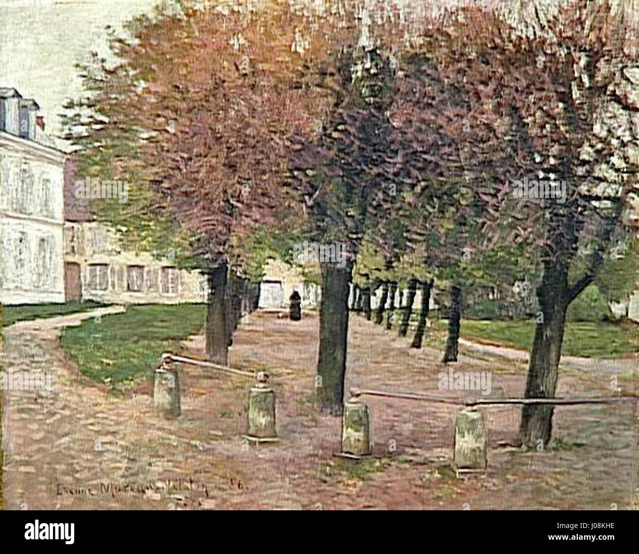 Il dipinto di Etienne Moreau-Nélaton "la Place de Fere-en-Tardenois" raffigura la piazza della città di Fere-en-Tardenois in Francia. L'opera è una rappresentazione dettagliata dell'architettura e dell'atmosfera della città durante la fine del XIX secolo. Foto Stock