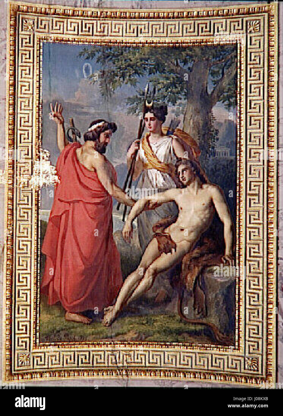 Questa scultura intitolata "Esculape dà vita" di Ippolita cattura la figura mitologica di Asclepio, il dio greco della guarigione. Il pezzo trasmette un senso di intervento divino e il potere di restauro attraverso la sua espressione dettagliata. Foto Stock