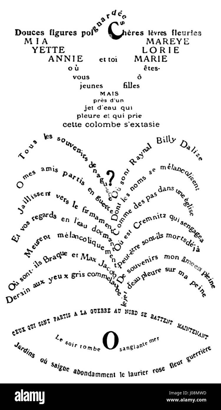 Guillaume Apollinaire Calligramme La Colombe poignardée et le Jet