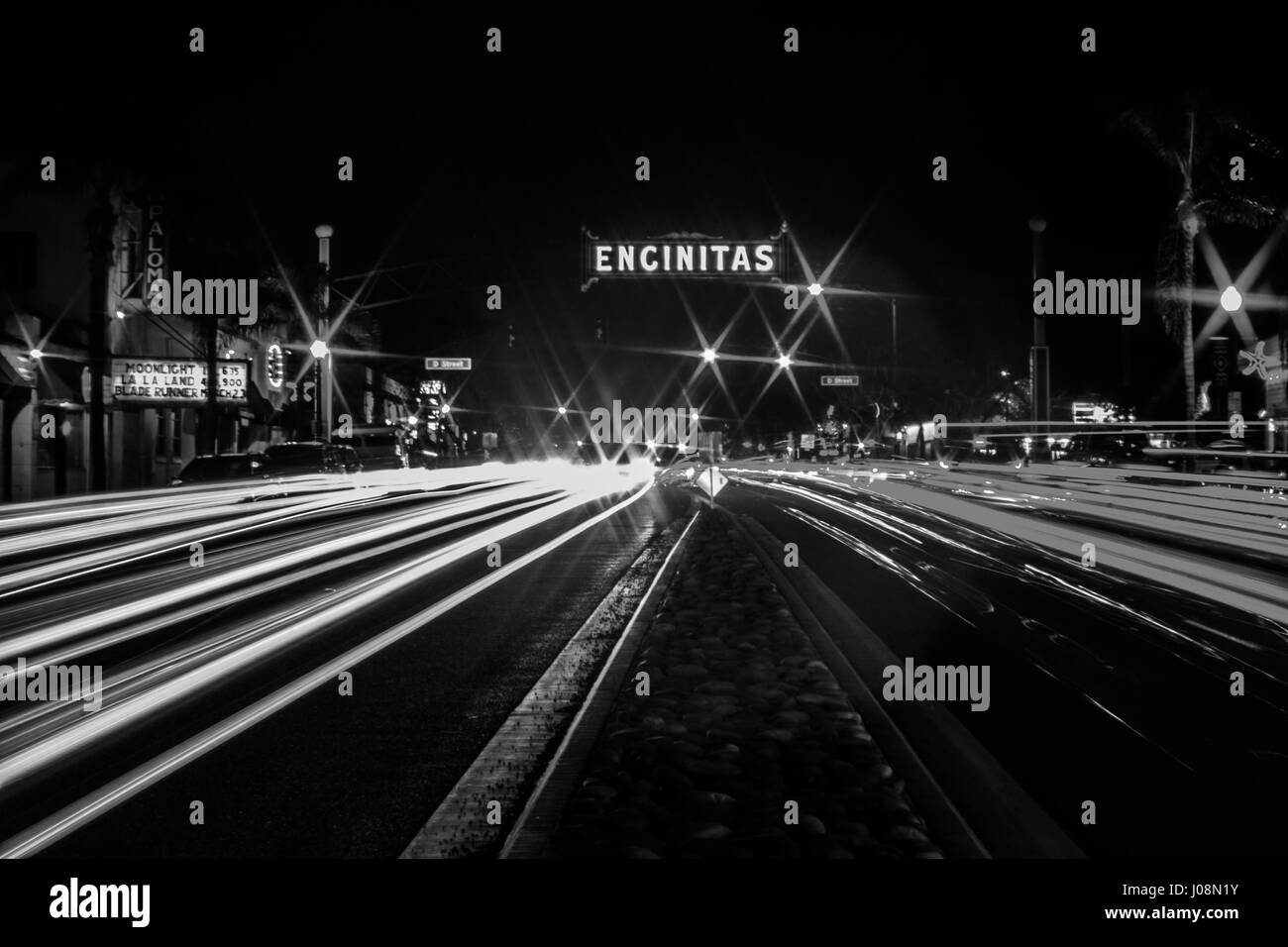 Encinitas firmare una lunga esposizione in bianco e nero Foto Stock