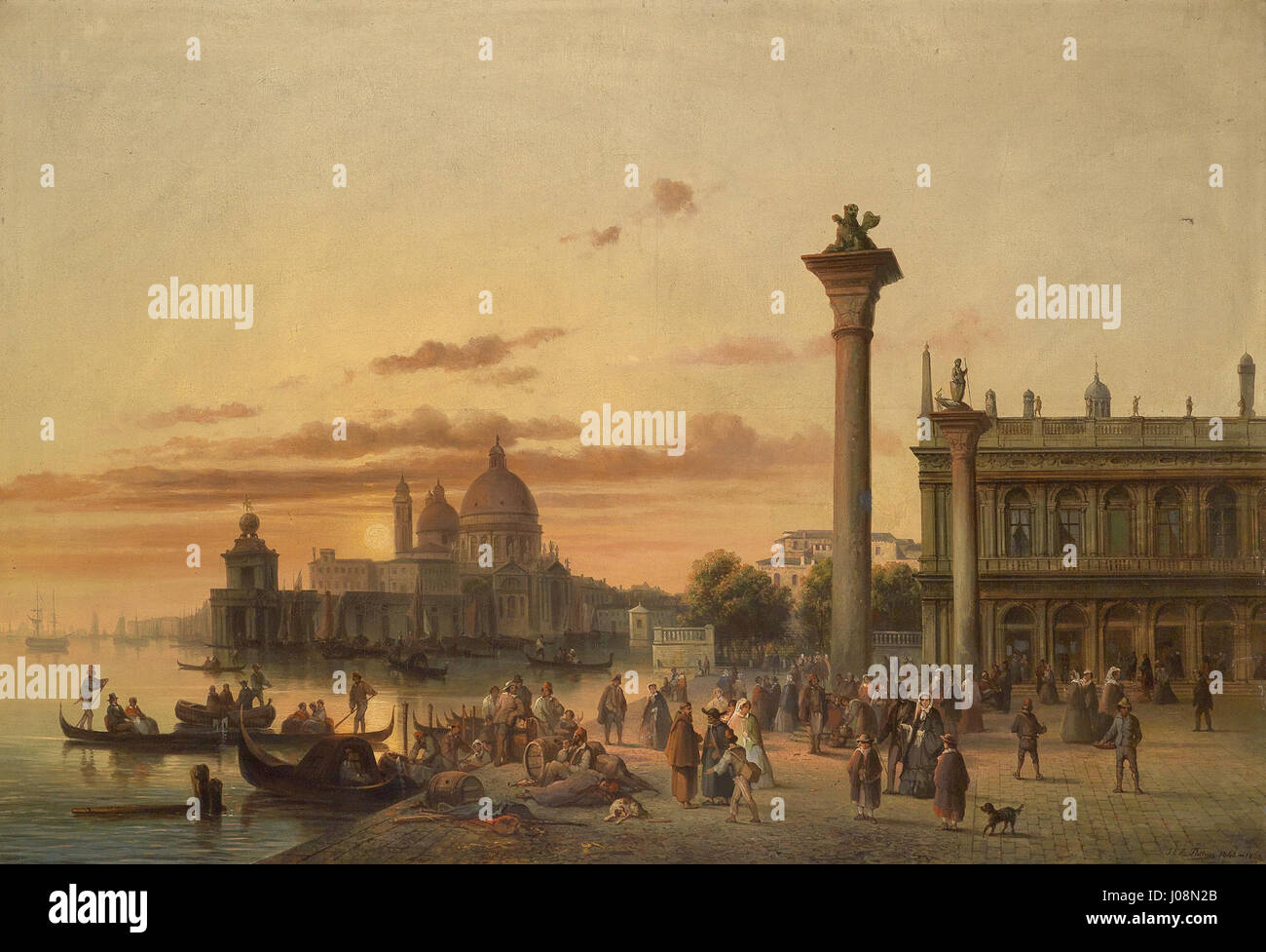 Il "Markusplatz 1862-63" di Josef Carl Berthold Püttner raffigura la famosa Piazza San Marco (Markusplatz) a Venezia, catturandone la grandezza architettonica e la vivace vita sociale a metà del XIX secolo. Foto Stock