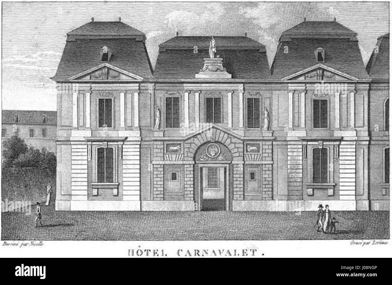 L'Hôtel Carnavalet di Parigi, costruito nel 1820, è un edificio storico noto per il suo ruolo nella Rivoluzione francese e il suo significato architettonico. Oggi ospita il Museo Carnavalet, dedicato alla storia di Parigi. Foto Stock