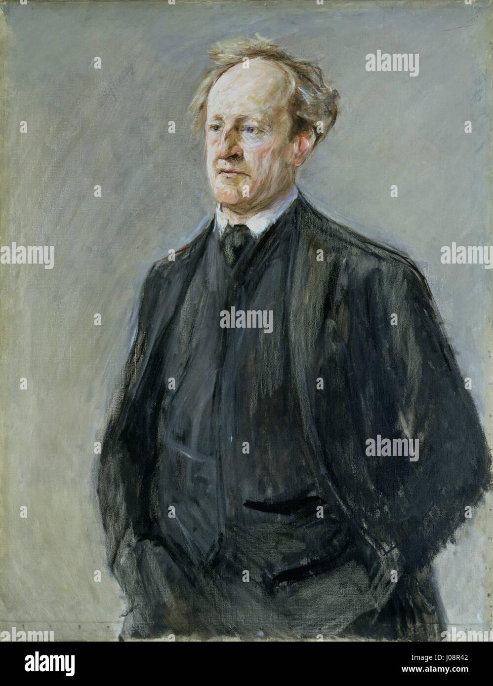 Il ritratto del drammaturgo e poeta tedesco Gerhart Hauptmann di Max Liebermann cattura l'essenza del suo personaggio intellettuale e letterario. Il dipinto riflette i significativi contributi di Hauptmann alla letteratura tedesca. Foto Stock