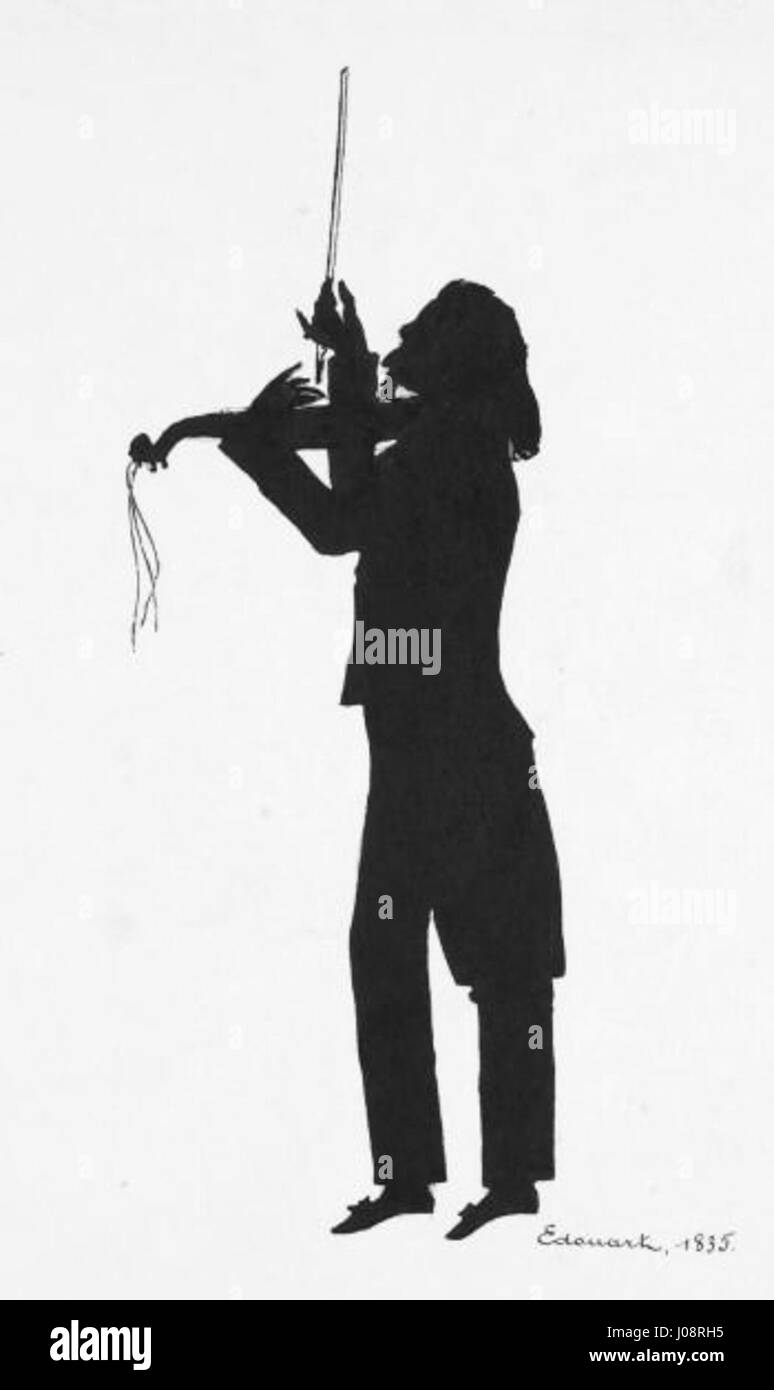 Il ritratto di Niccolò Paganini di August Edouart cattura il leggendario violinista italiano con un'immagine dettagliata. L'abilità di Edouart nella ritrattistica mette in evidenza la presenza carismatica e l'abilità musicale di Paganini, un tributo allo status del virtuoso nella musica classica del XIX secolo. Foto Stock