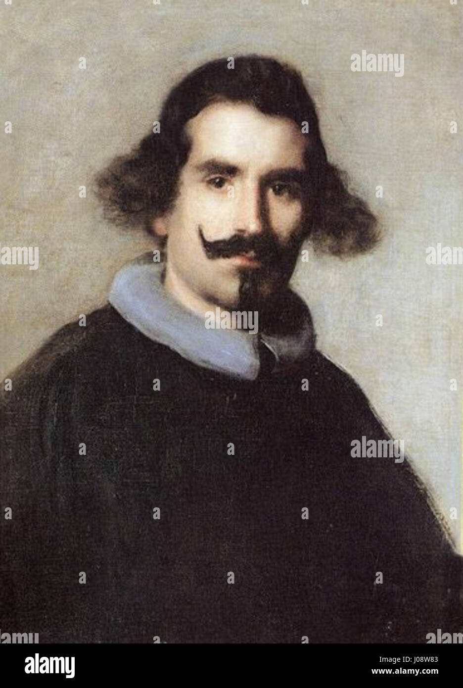 "Portrait d'homme" (Ritratto di un uomo) di Diego Velázquez, dipinto nel 1630, è un esempio impressionante dello stile barocco spagnolo. L'opera raffigura un uomo sconosciuto in una posa sicura, con un'enfasi sui dettagli naturalistici e sulla profondità psicologica, caratteristiche distintive della tecnica di Velázquez. Foto Stock